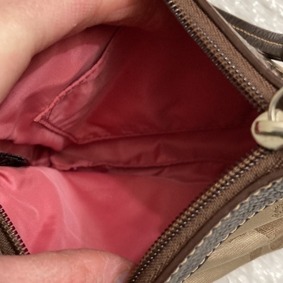 Coach carriage brown wristlet bag